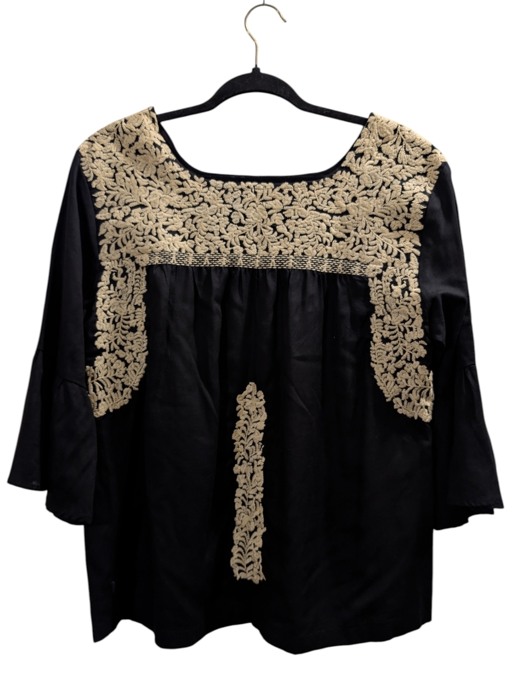 j. Marie The Amanda Black/Cream Embroidered Bell-Sleeve Peasant Blouse - Picture 3 of 11